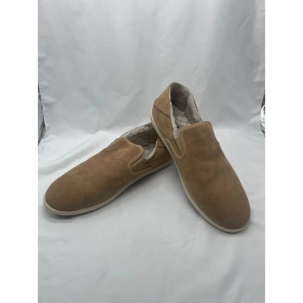 Olukai Shoes Mens 12 Hele Malie Tan Leather‎ Suede Wool Lining
